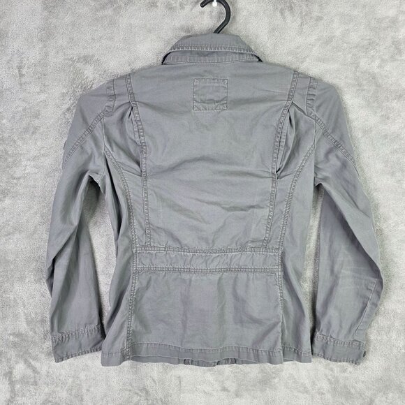 Womens Gap Gray Military Utility Jacket Button Up Long Sleeve 100% Cotton Size S - Picture 5 of 8